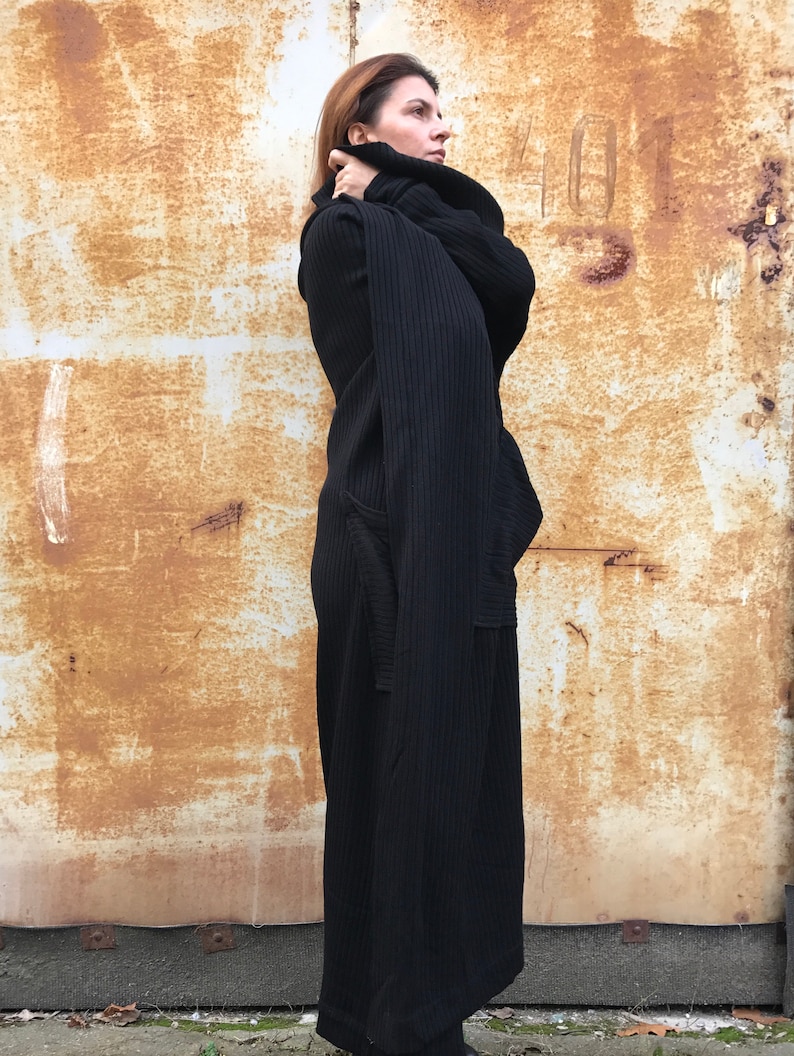 Black Cardigan, Long Maxi Cardigan, Spring Cardigan, Loose Knit Cardigan, Gothic Clothing, Minimalist Fashion, Asymmetric Cardigan image 4