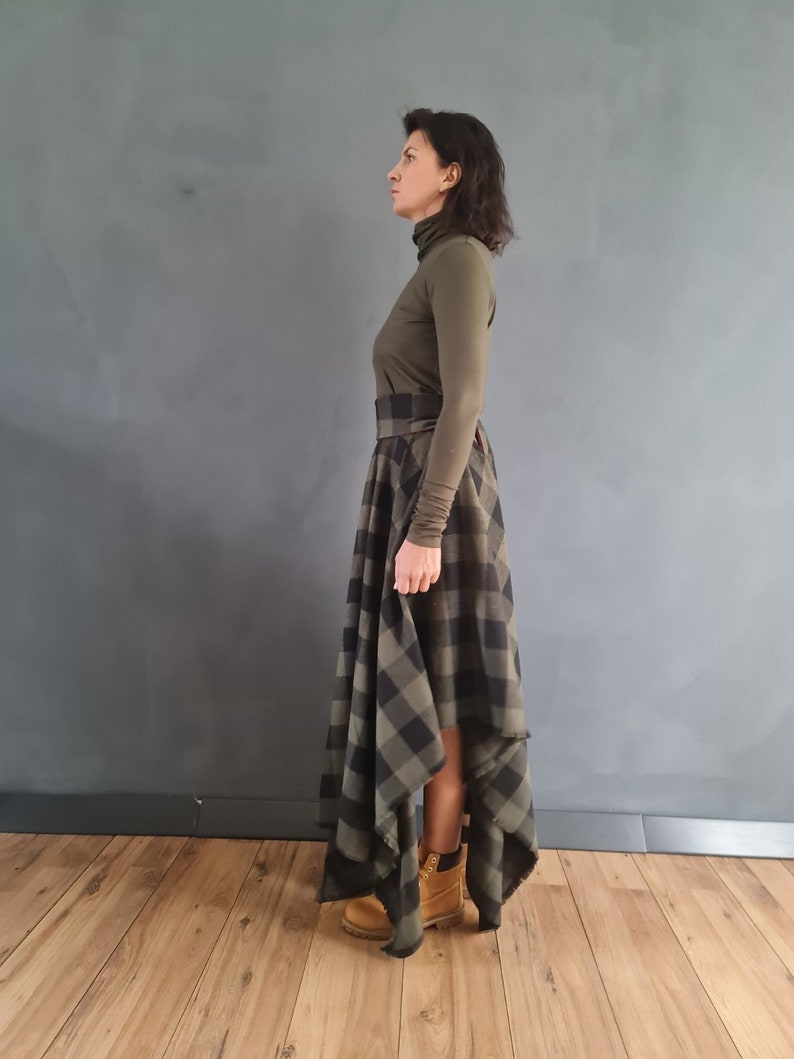 Tartan Skirt, Long Plaid Skirt, Long Asymmetric Skirt, Christmas Skirt, Long Skirt, Long Tartan Skirt, Long Winter Skirt, Maxi Skirt, Skirt image 3