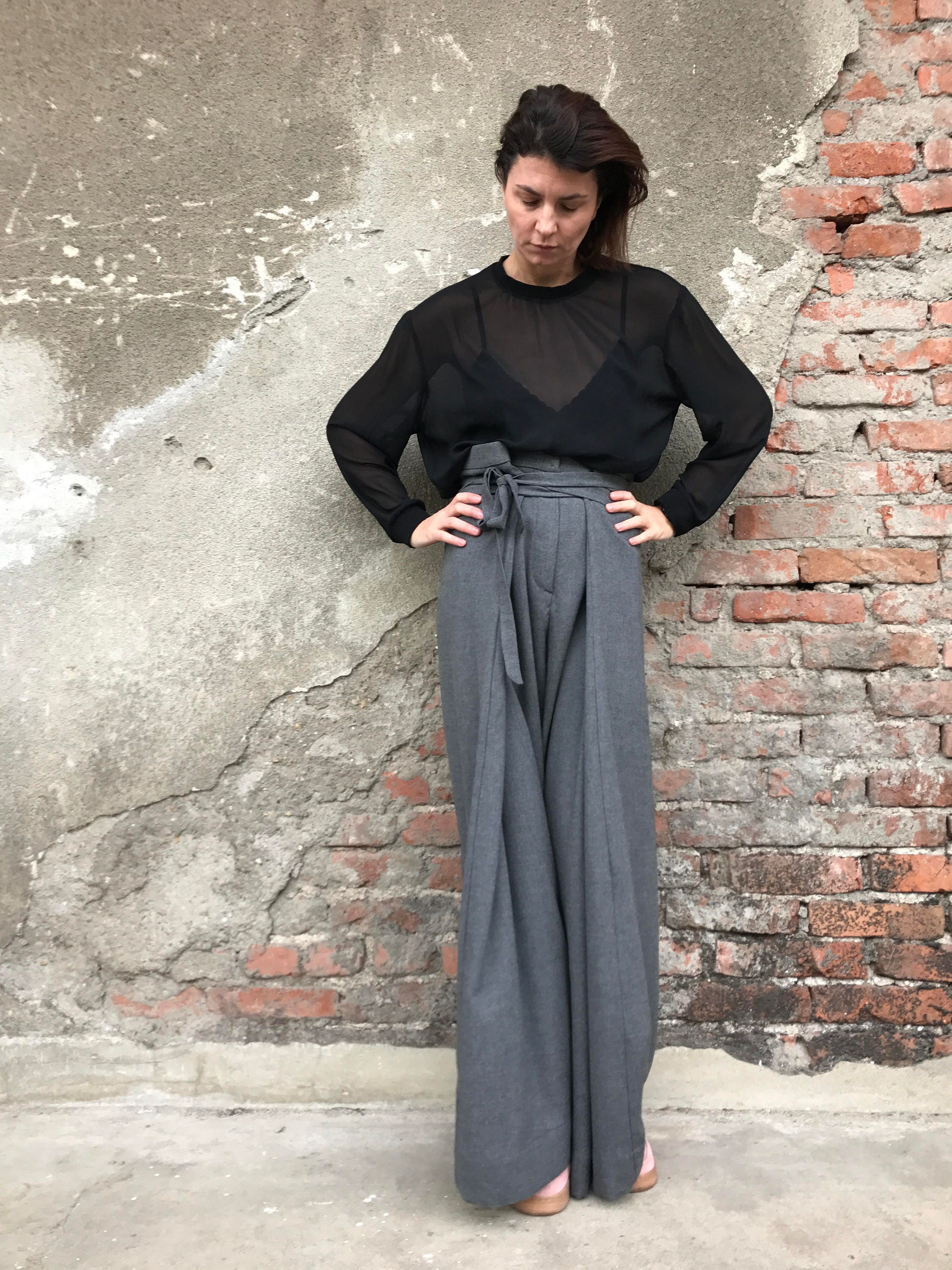 Palazzo Pants, High Waist Pants, Wide Leg Pants, Women Pants, Wool