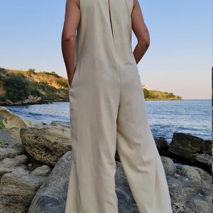 Beige Linen Jumpsuit, Summer Beige Linen Jumpsuit, Linen Japanese Jumpsuit, Women Linen Jumpsuit, Wide Leg Jumpsuit, Beige Jumpsuit image 5