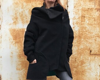 Womens Coat, Wool Coat, Winter Coat, Black Coat, Plus Size Coat, Long Wool Coat, Maxi Coat, Gothic Clothing, Loose Coat, Oversized Coat
