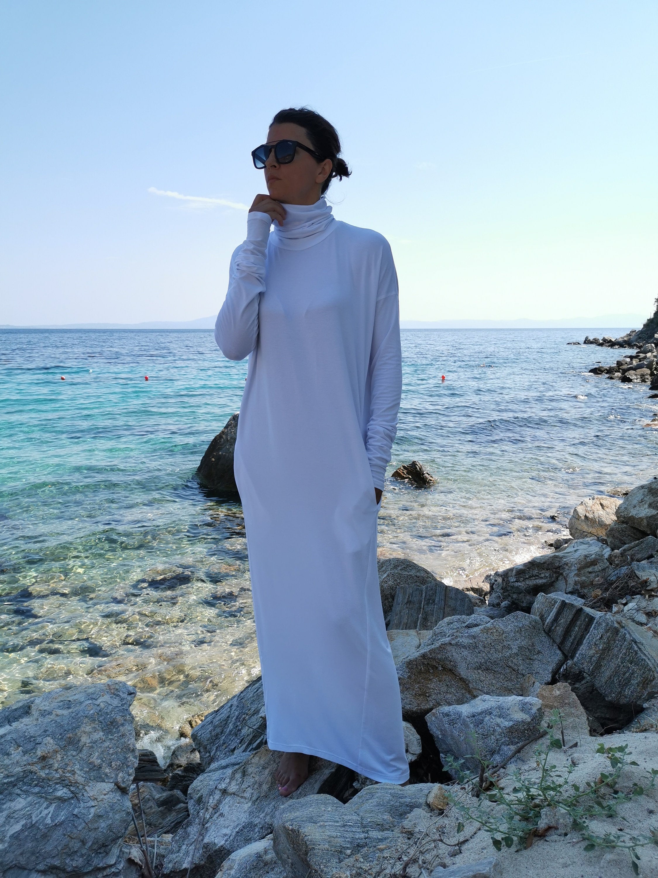 white turtleneck maxi dress