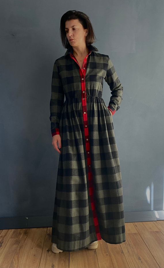 green tartan maxi dress Green Tartan Tiered Maxi Dress