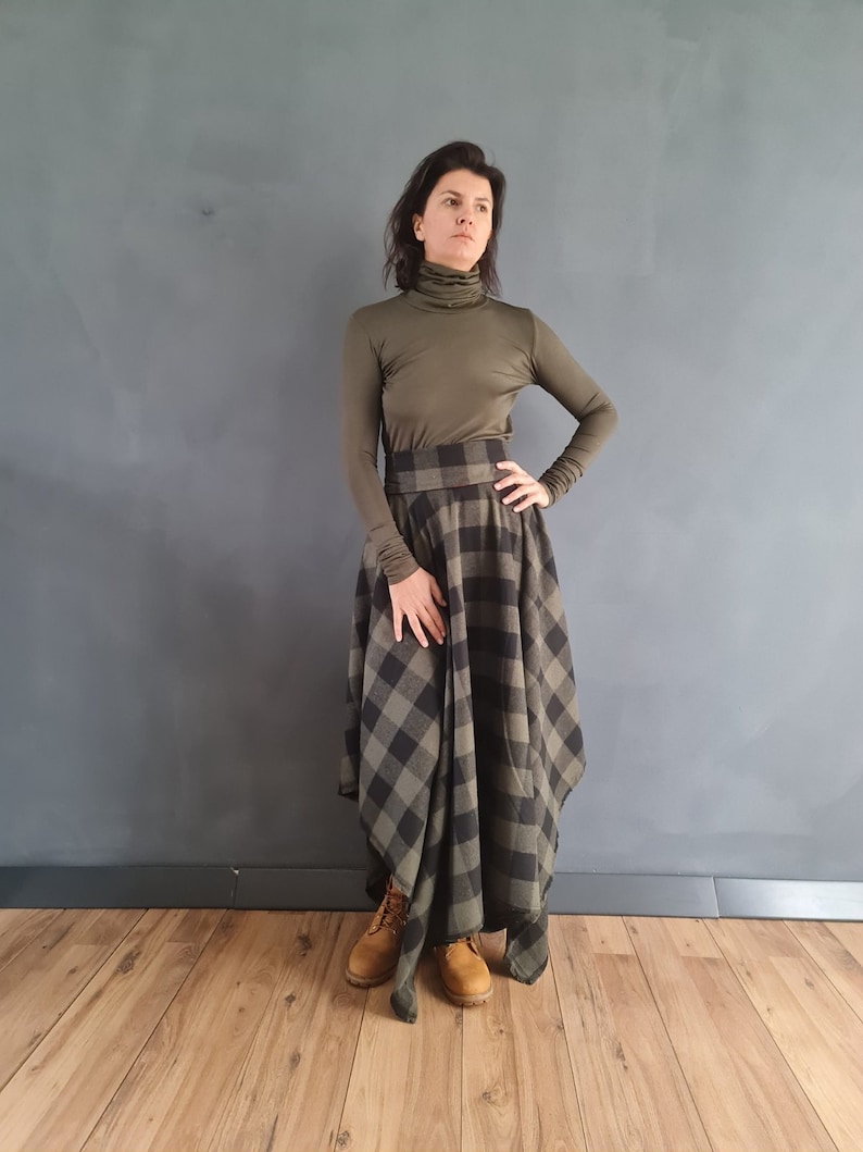 Tartan Skirt, Long Plaid Skirt, Long Asymmetric Skirt, Christmas Skirt, Long Skirt, Long Tartan Skirt, Long Winter Skirt, Maxi Skirt, Skirt image 2