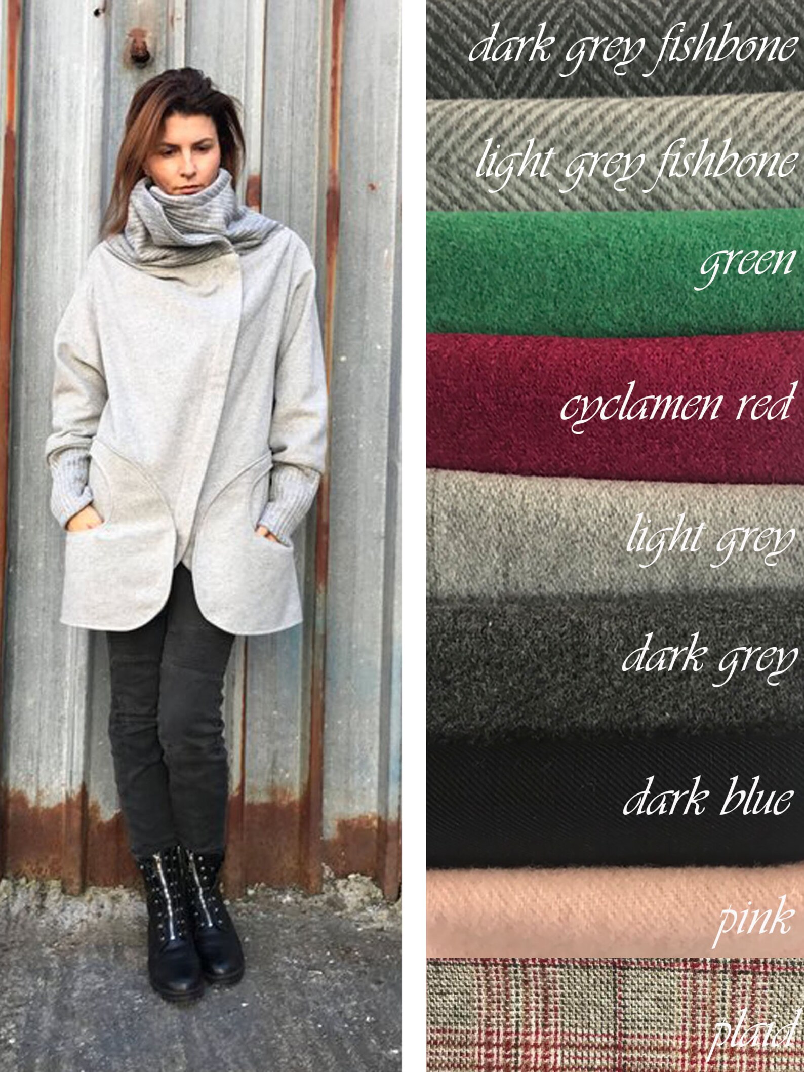 Womens Wool Coat Womens Winter Coat Gray Coat High Collar Etsy