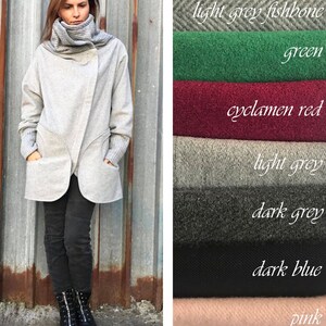 Womens Wool Coat, Womens Winter Coat, Gray Coat, High Collar Coat, Fall Winter Clothing, Wrap Coat, Plus Size Coat, Warm Coat, Women Coat image 10