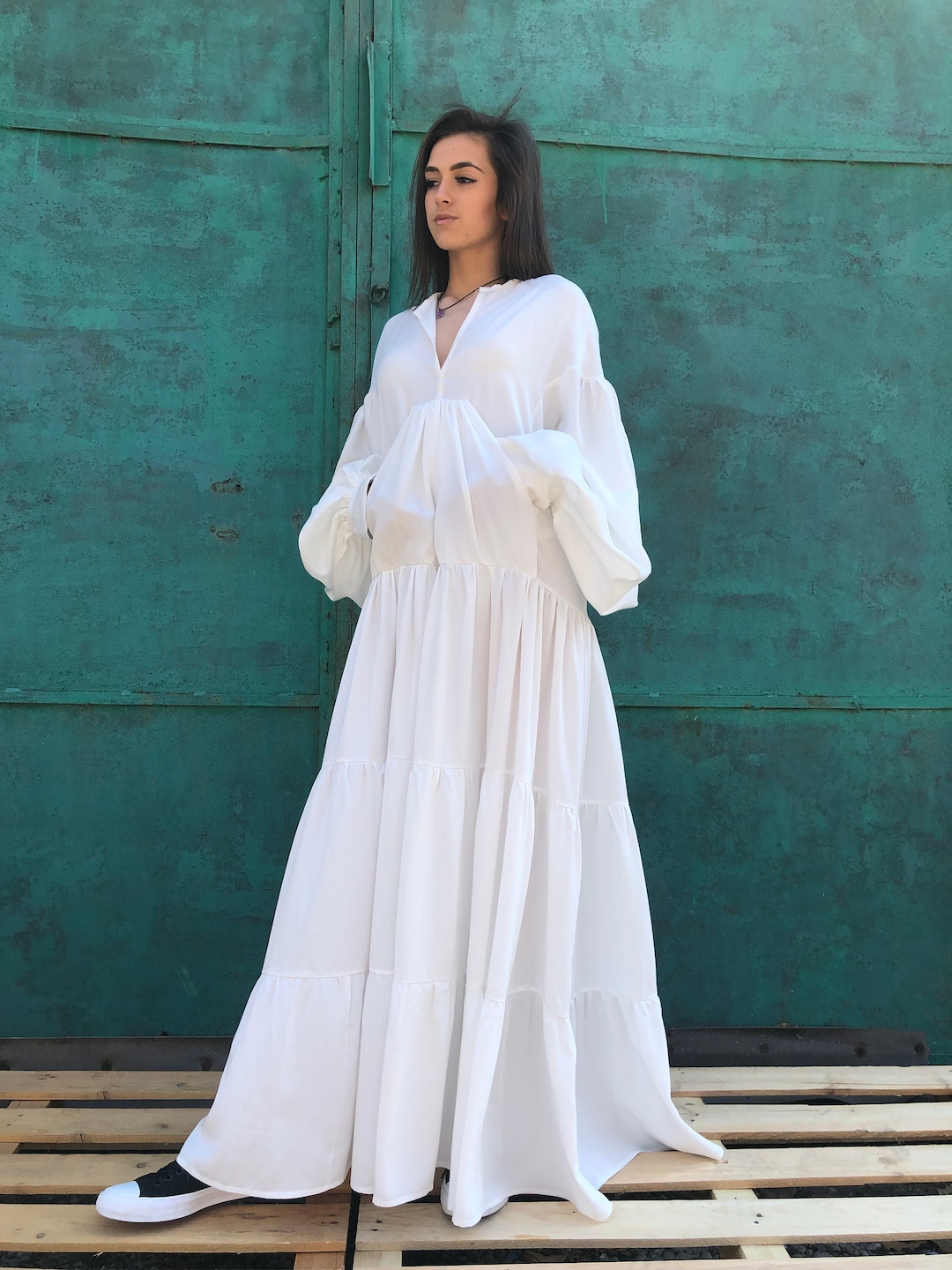 White Maxi Dress, Maxi Dress, Long Sleeves White Dress, Summer Maxi ...