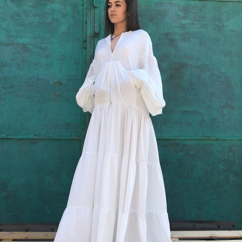 White Maxi Dress, Maxi Dress, Long Sleeves White Dress, Summer Maxi Dress, Maternity Maxi Dress, Summer Wedding Dress, White Dress