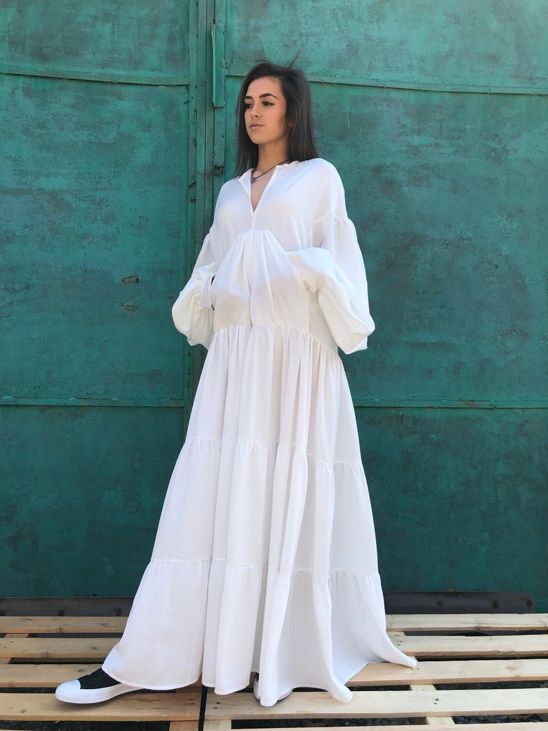 White Maxi Dress, Maxi Dress, Long Sleeves White Dress, Summer Maxi Dress, Maternity Maxi Dress, Summer Wedding Dress, White Dress image 1