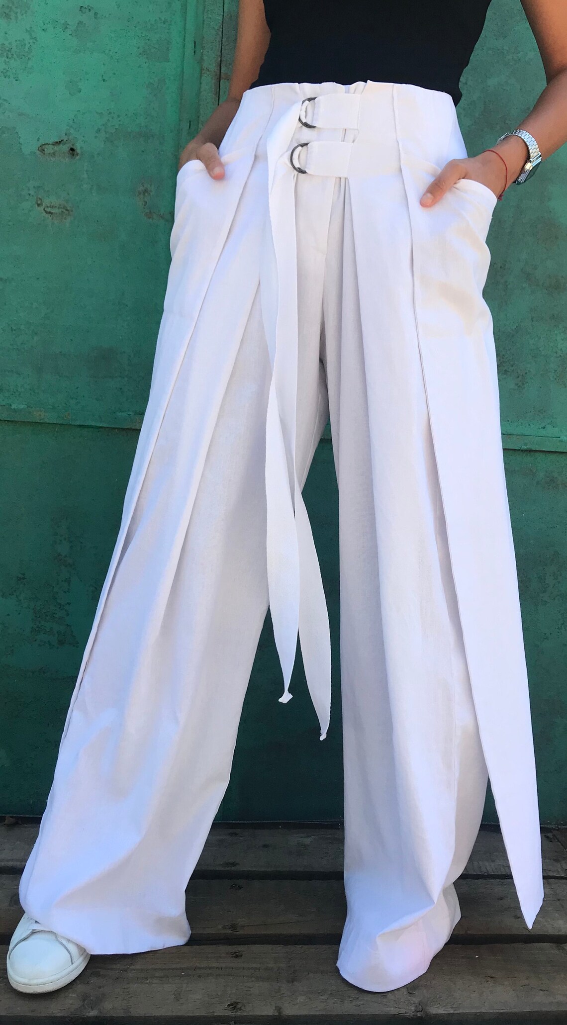 Wide Leg Linen Pant in White