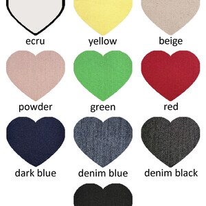 May include: A chart showing 10 different heart shapes in various colors, including ecru, yellow, beige, powder, green, red, dark blue, denim blue, denim black, and black. The text "DOROTEYYA TSARSKA" is at the top of the chart.