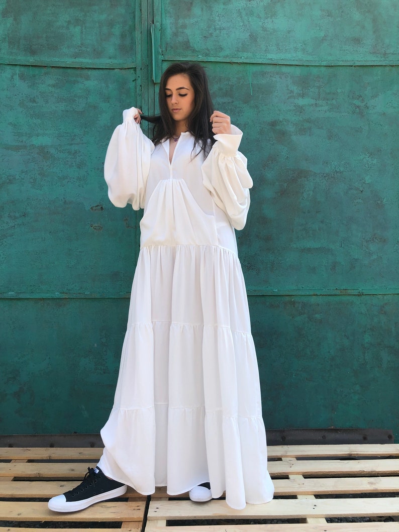 White Maxi Dress, Maxi Dress, Long Sleeves White Dress, Summer Maxi Dress, Maternity Maxi Dress, Summer Wedding Dress, White Dress image 2