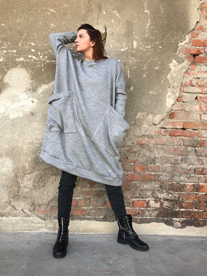 Loose Knit Sweater, Women Sweater Dress, Maxi Knit Sweater, Winter Knit Pullover, Casual Dress, Plus Size Dress, Gray Knit Sweater, Knit image 3