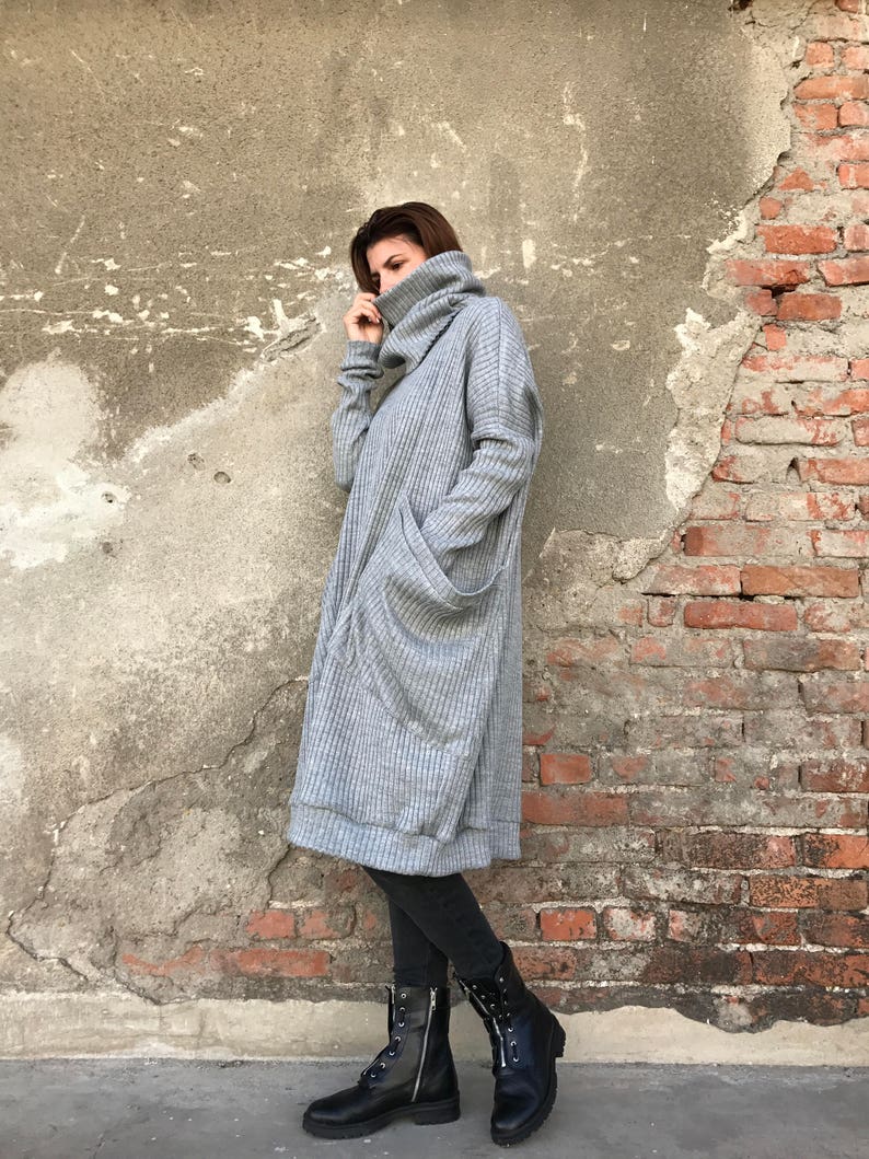 Loose Knit Sweater, Women Sweater Dress, Maxi Knit Sweater, Winter Knit Pullover, Casual Dress, Plus Size Dress, Gray Knit Sweater, Knit image 4