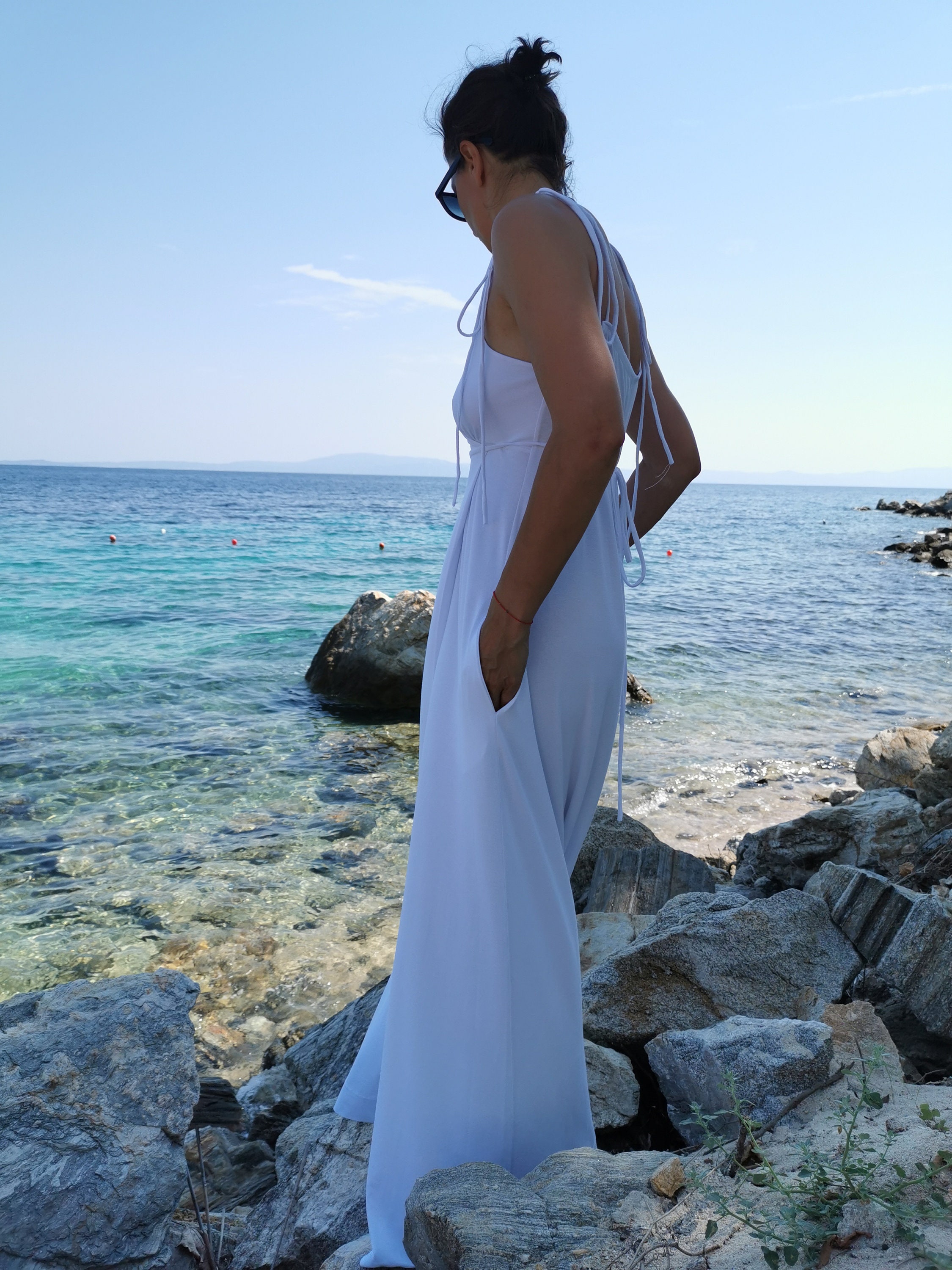 White Wrap Dress, White Long Dress, White Maxi Dress, Long