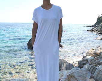 Long White Dress, Plus Size Maxi Dress, Oversized White Dress, White Maxi Dress, Plus Size White Dress, Short Sleeves Abaya Dress, White