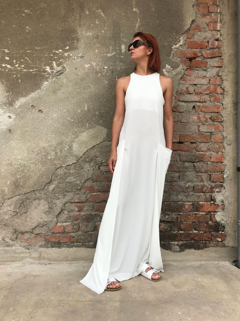 Women White Dress, White Maxi Dress, Women Dress, White Kaftan, Abaya Dress, Minimalist Dress, Cocktail Dress, Long Dress, Elegant Dress image 3