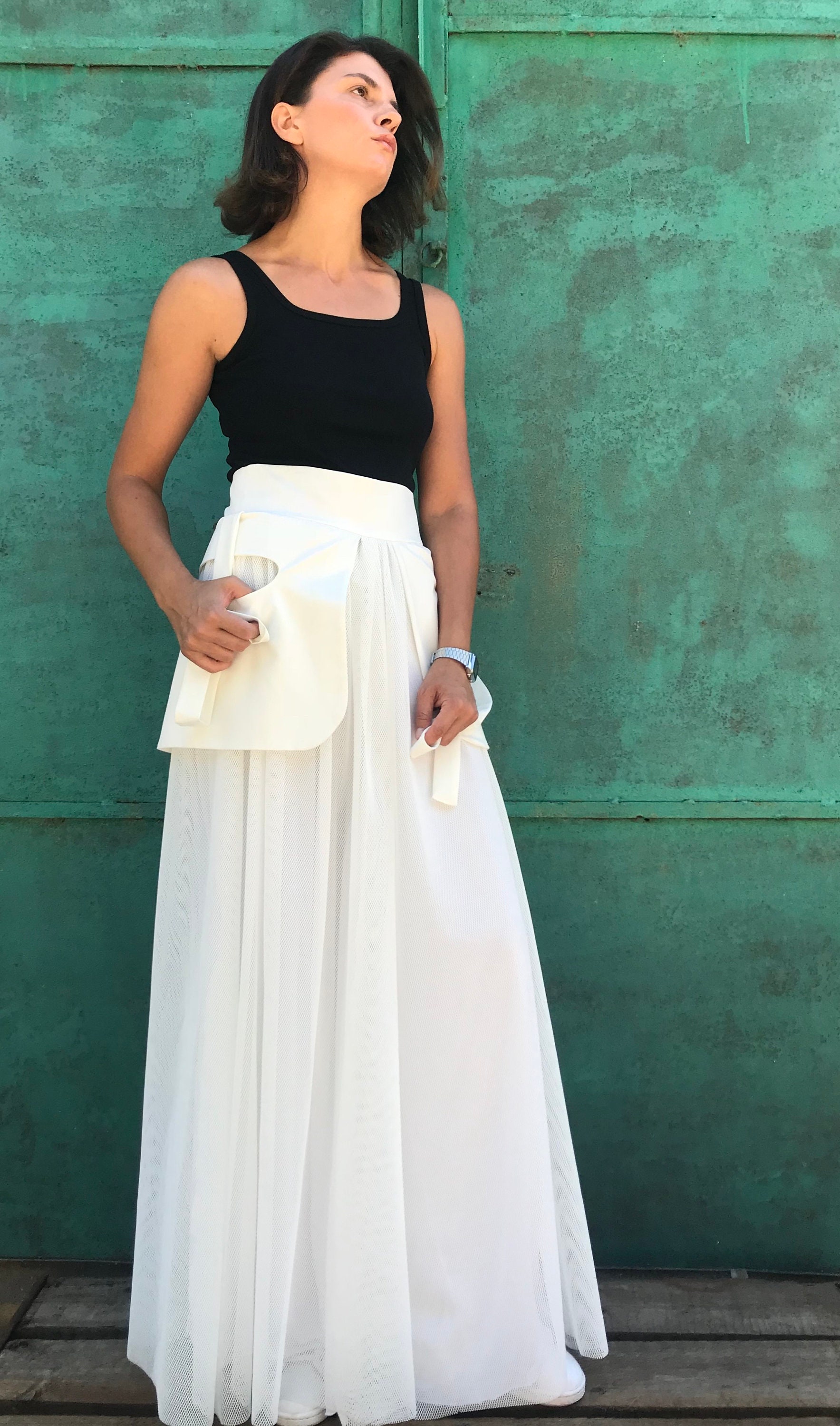 Plus size long white maxi skirt hot sale