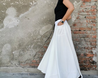 Cotton Flare Skirt, Long Cotton Skirt, White Flare Skirt