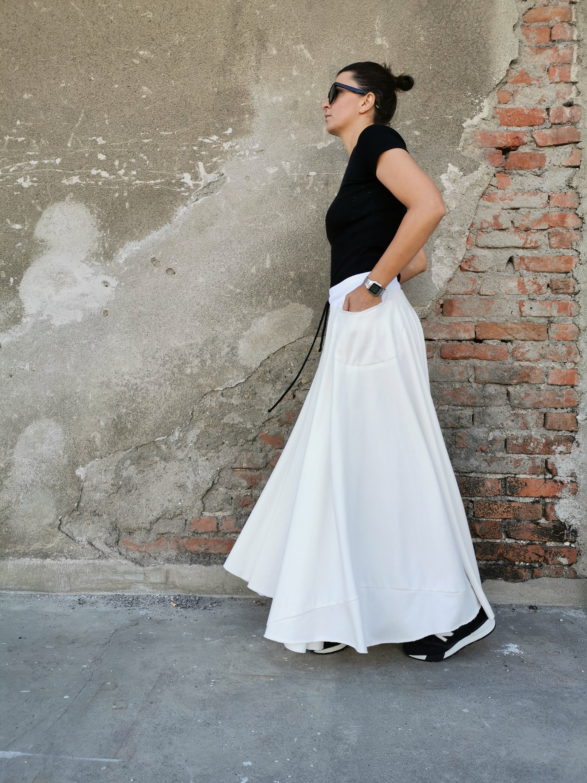 スカート Shirring flare cotton long skirt white Cotton Flare Skirt, Long Cotton Skirt, White Flare Skirt