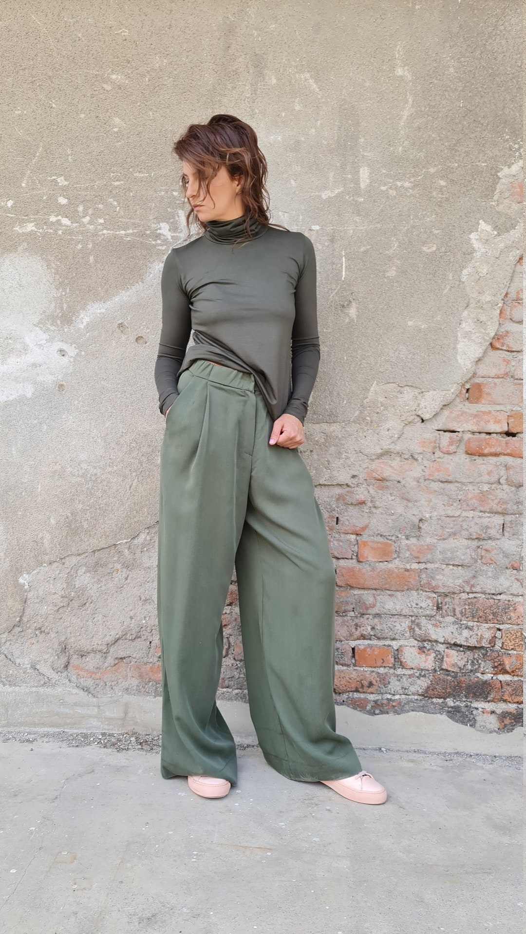 Wide Leg Tencel Pants, High Waist Tencel Pants, Regular