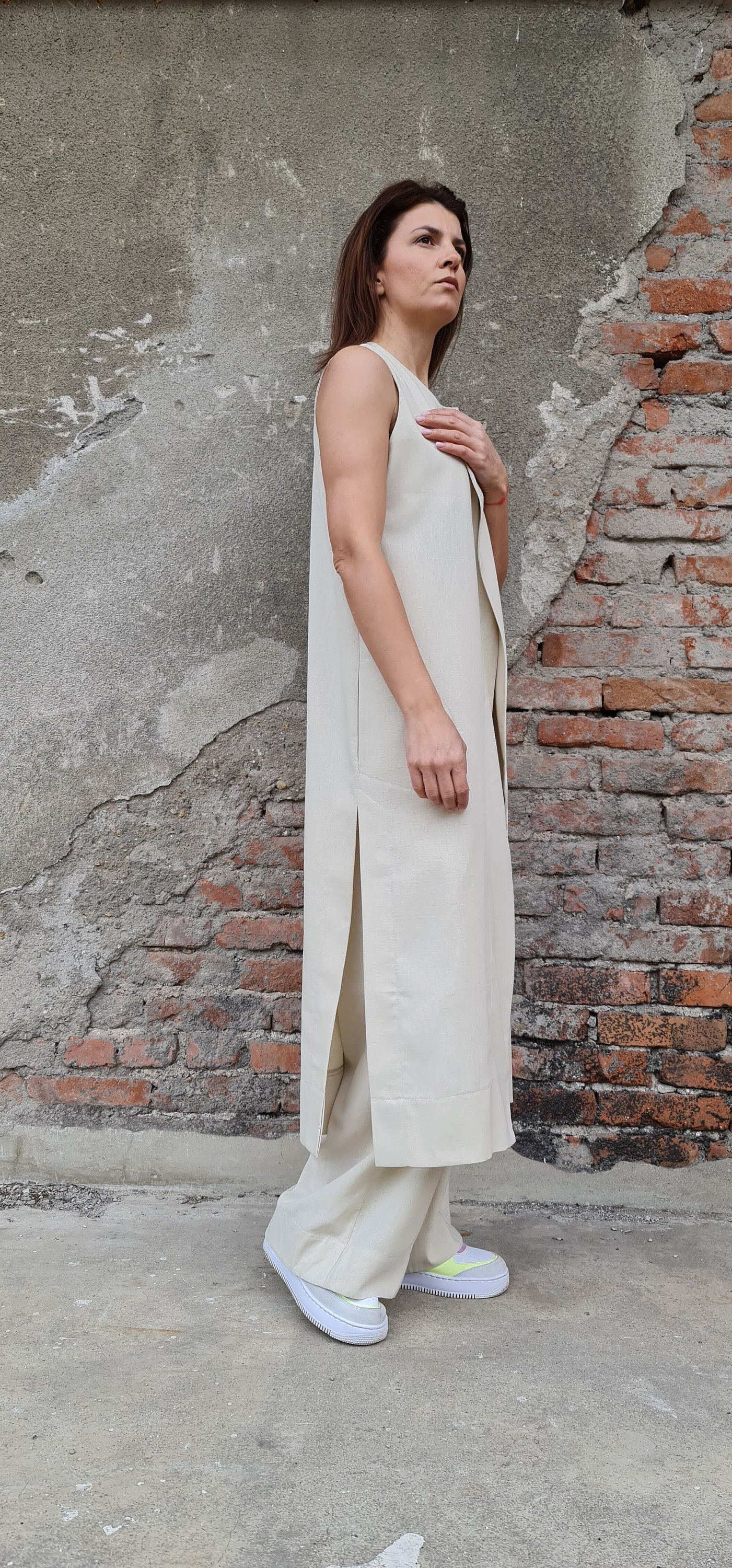 Long Linen Vest, Sleeveless Cardigan Vest, Linen Cardigan Vest
