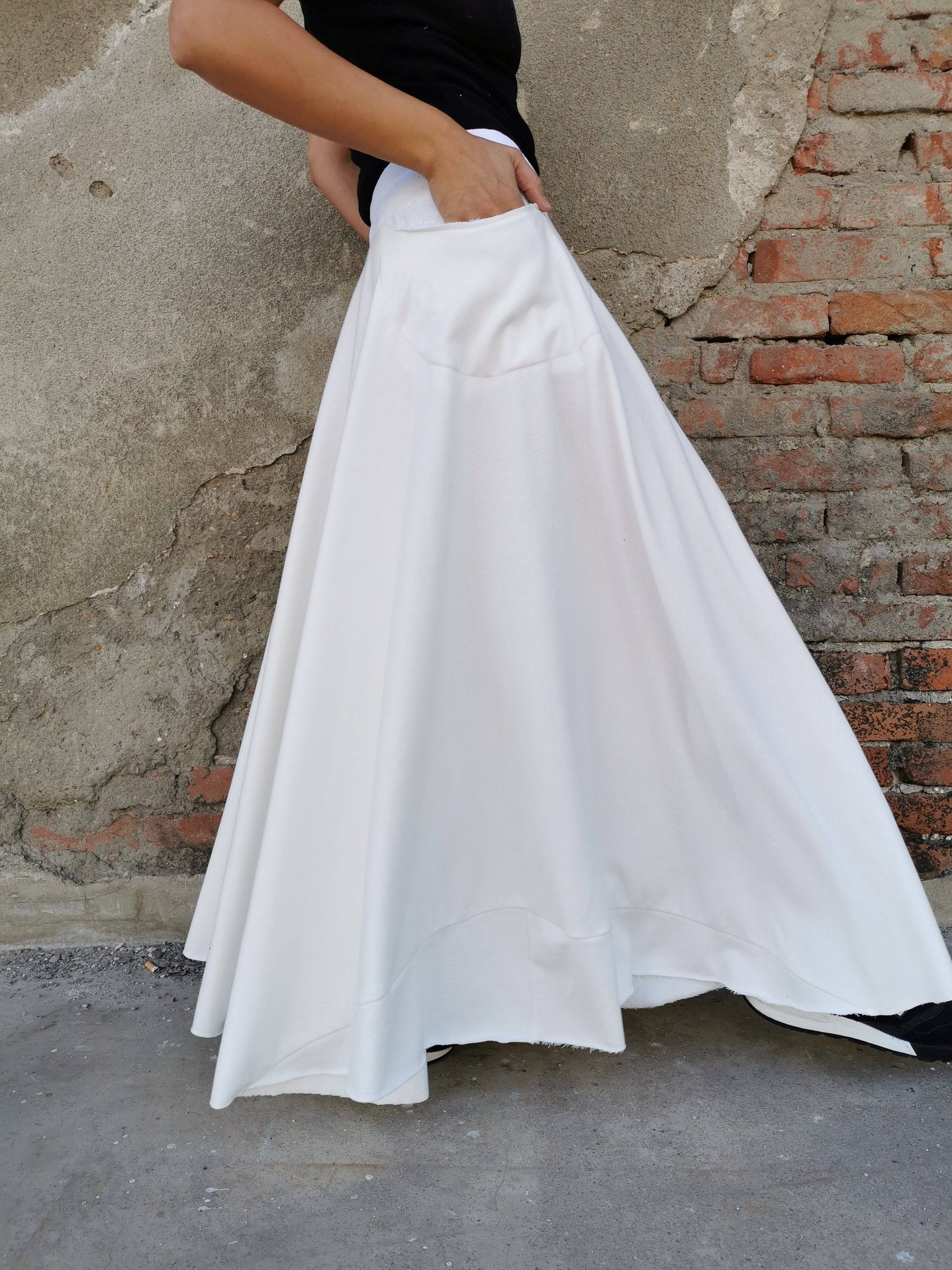 Cotton Flare Skirt, Long Cotton Skirt, White Flare Skirt