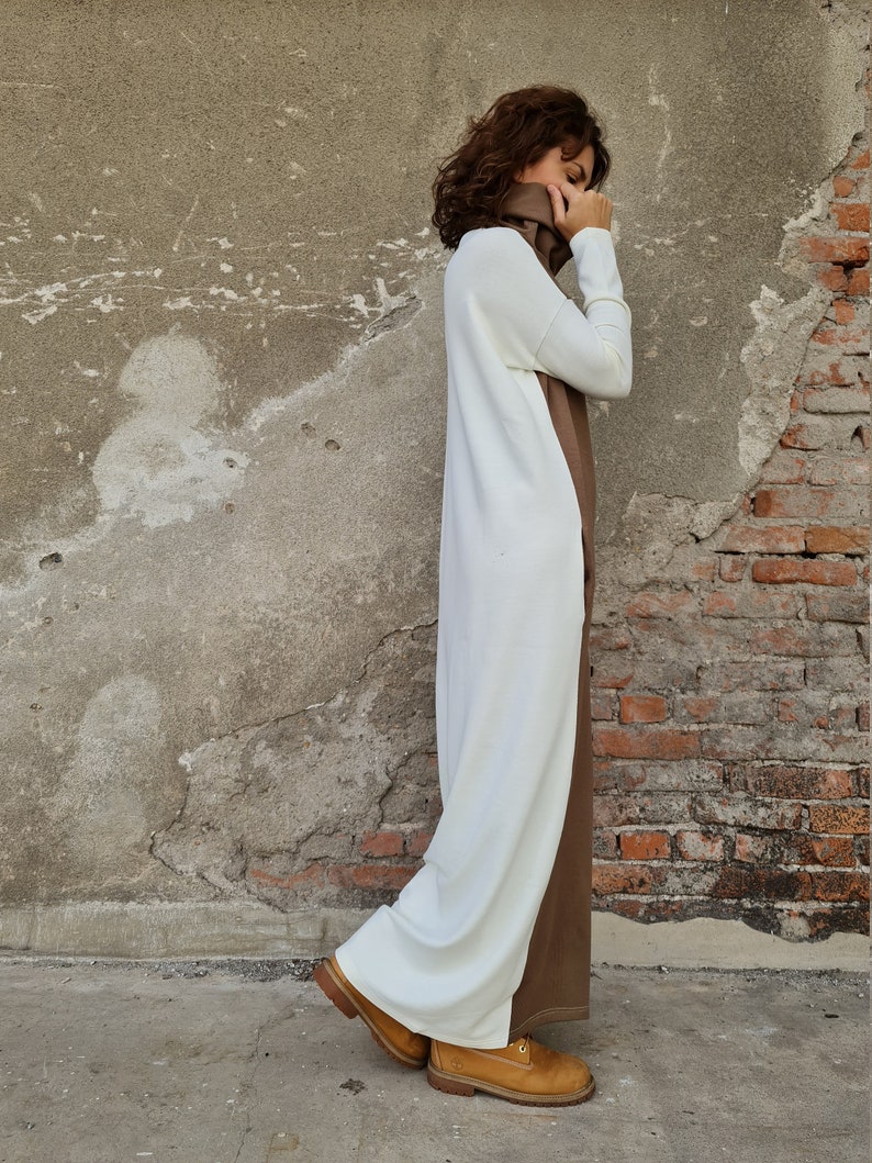 Two Colored Knit Dress Long Winter Dress Long Knit Dress Etsy