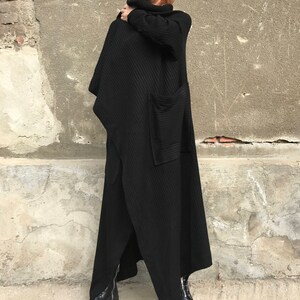 Black Cardigan, Long Maxi Cardigan, Spring Cardigan, Loose Knit Cardigan, Gothic Clothing, Minimalist Fashion, Asymmetric Cardigan image 2