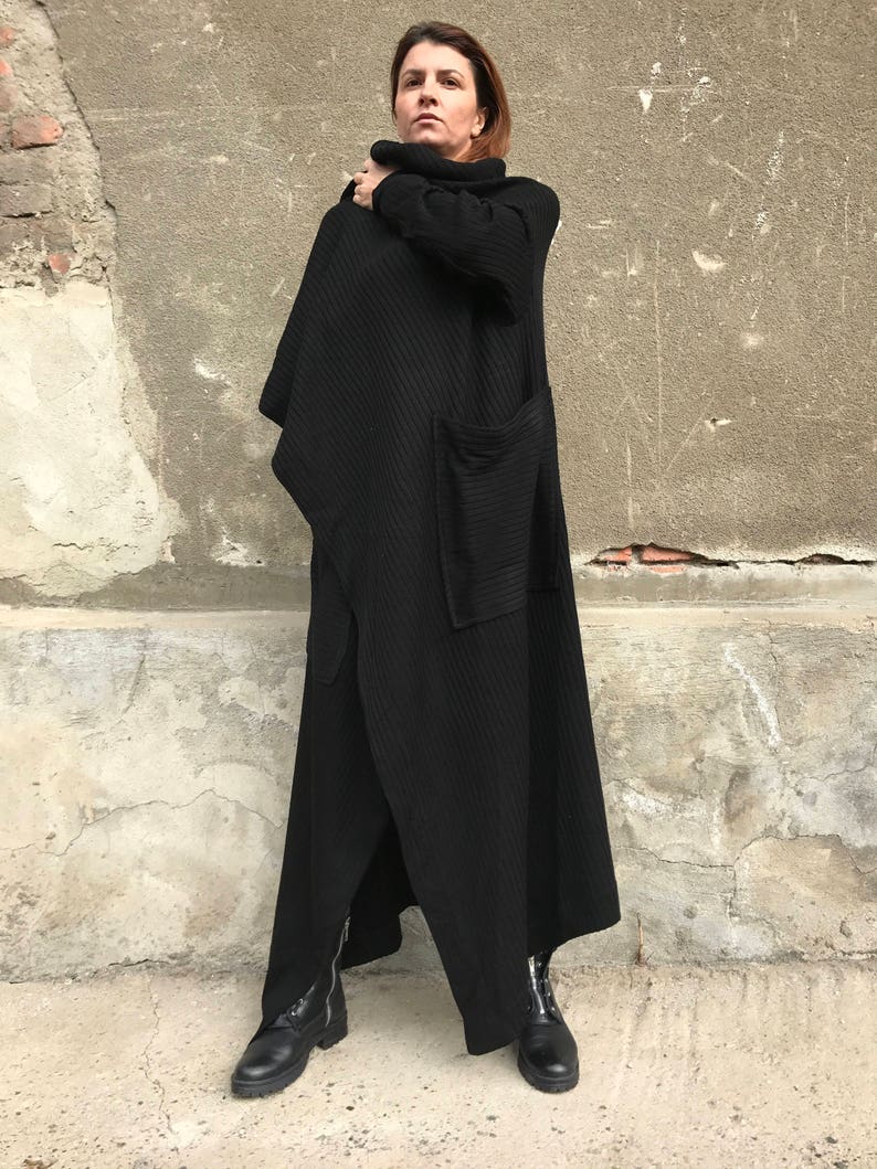 Black Cardigan, Long Maxi Cardigan, Spring Cardigan, Loose Knit Cardigan, Gothic Clothing, Minimalist Fashion, Asymmetric Cardigan image 2