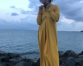 Long Sleeve Maxi Dress, Long Maxi Dress, Plus Size Long Maxi Dress, Mustard Dress, Long Cotton Dress, Womens Maxi Dress, Spring Dress,Yellow