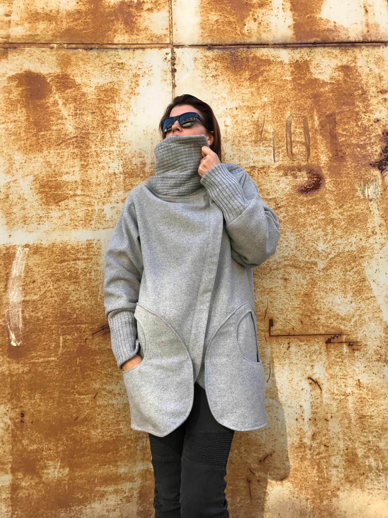 Womens Wool Coat Womens Winter Coat Gray Coat High Collar Etsy