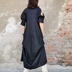 Black Asymmetric Linen Dress, Pure Linen Dress, Black Linen Dress, Linen Dress, Black Loose Linen Dress, Formal Linen Dress, Black Dress image 6