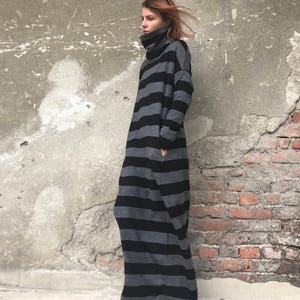 Winter Maxi Dress, Sweater Dress, Plus Size Clothing, Women Kaftan Dress, Turtleneck Dress, Maxi Dress, Striped Dress,Gray Dress,Loose Dress image 5