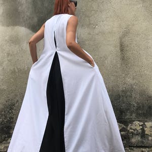 White Linen Dress, Plus Size Linen Dress, Linen Maxi Dress, White Kaftan, Avant Garde Linen, White Dress, Casual Dress,Black And White Dress image 6