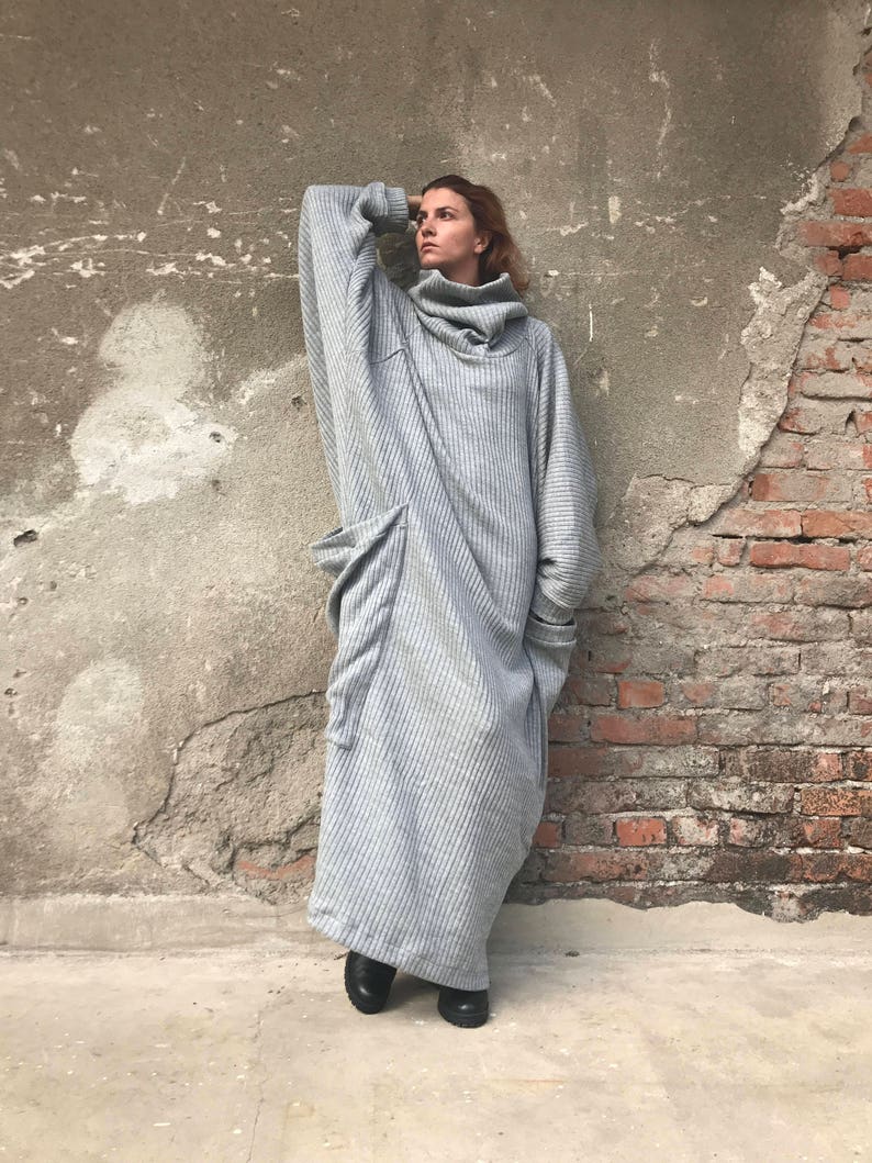 Maxi Dress, Plus Size Clothing, Long Sleeved Dress, Minimalist Dress, Women Dress, Cotton Dress, Kaftan Dress, High Collar Dress image 5