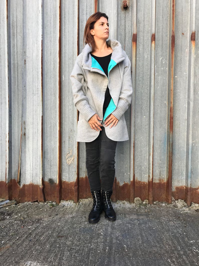 Womens Wool Coat Womens Winter Coat Gray Coat High Collar Etsy