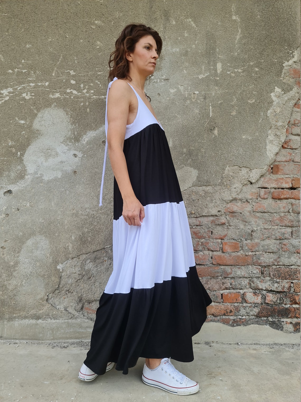 Black and White Maxi Dress Summer Maxi Dress Long Maxi Etsy — free download