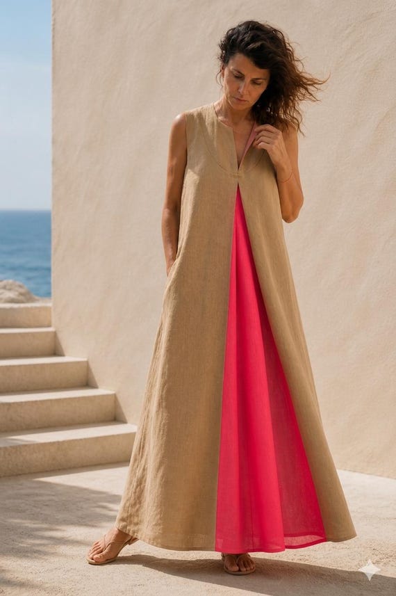 linen panel dress Petite Studio's Fenton Panel Linen Dress in Green