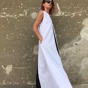 White Linen Dress, Plus Size Linen Dress, Linen Maxi Dress, White Kaftan, Avant Garde Linen, White Dress, Casual Dress,Black And White Dress image 5