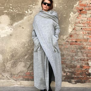 Plus Size Cardigan, Wrap Cardigan, Women Long Coat, Minimalist Fashion, Maxi Cardigan, Gray Cardigan, Hooded Cardigan, Cotton Cardigan image 3