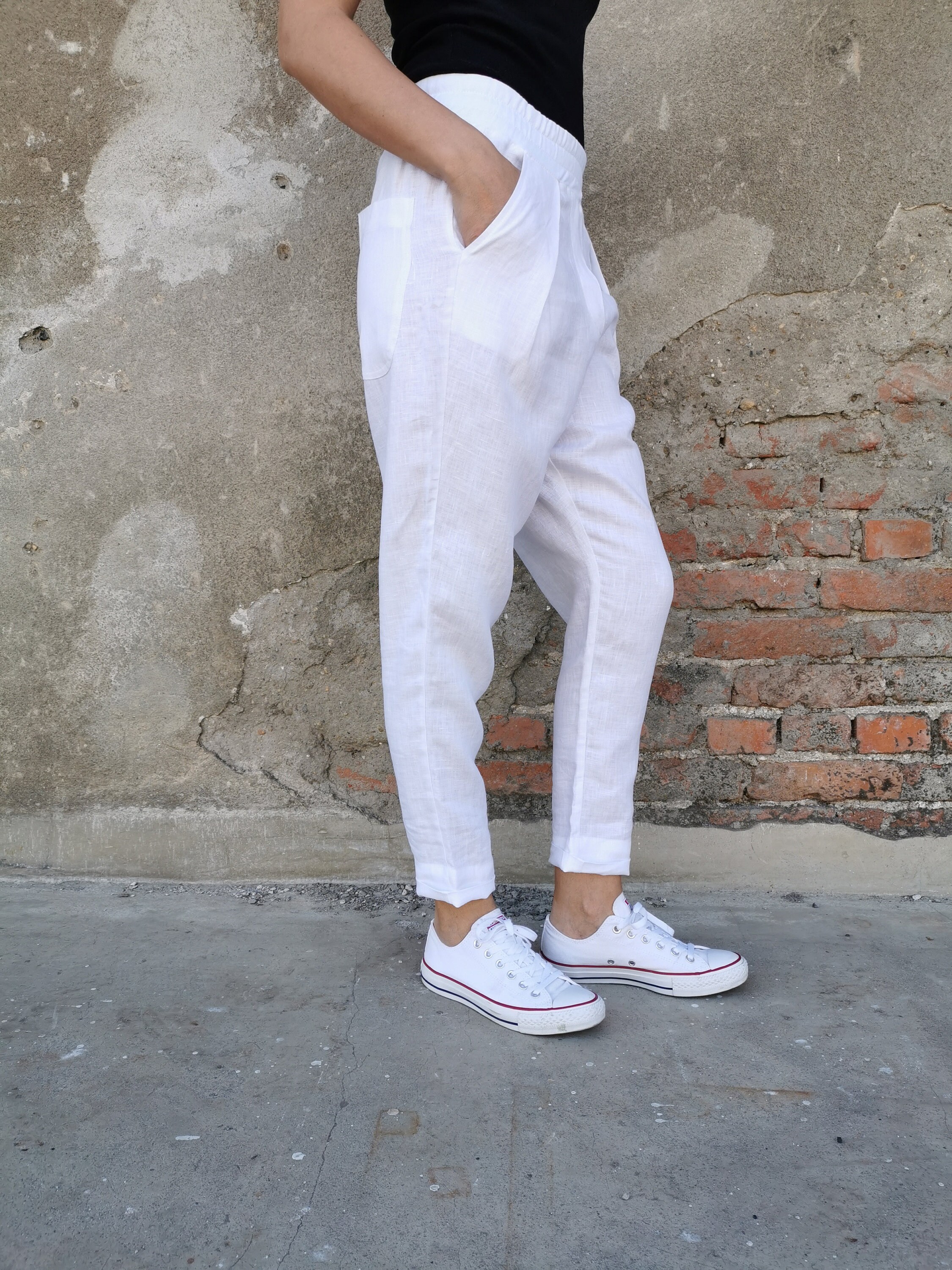 White Summer Pants, White Linen Pants, White Capri Pants