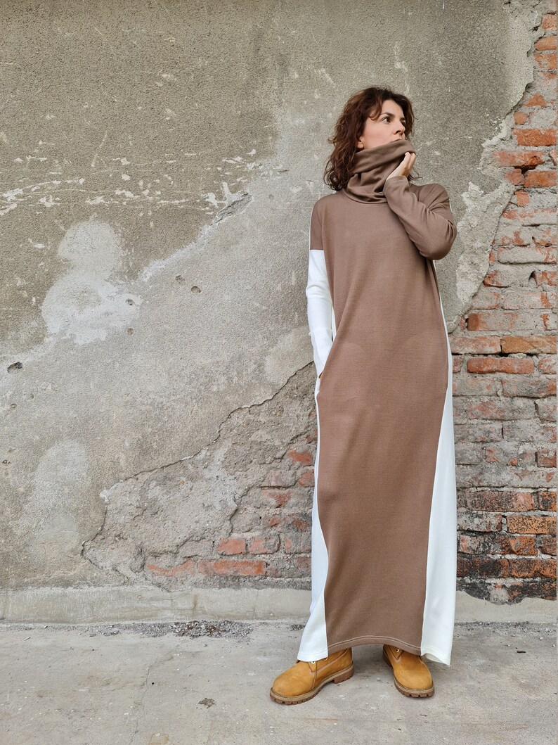 Two Colored Knit Dress Long Winter Dress Long Knit Dress Etsy