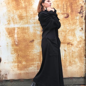 Black Cardigan, Long Maxi Cardigan, Spring Cardigan, Loose Knit Cardigan, Gothic Clothing, Minimalist Fashion, Asymmetric Cardigan image 3