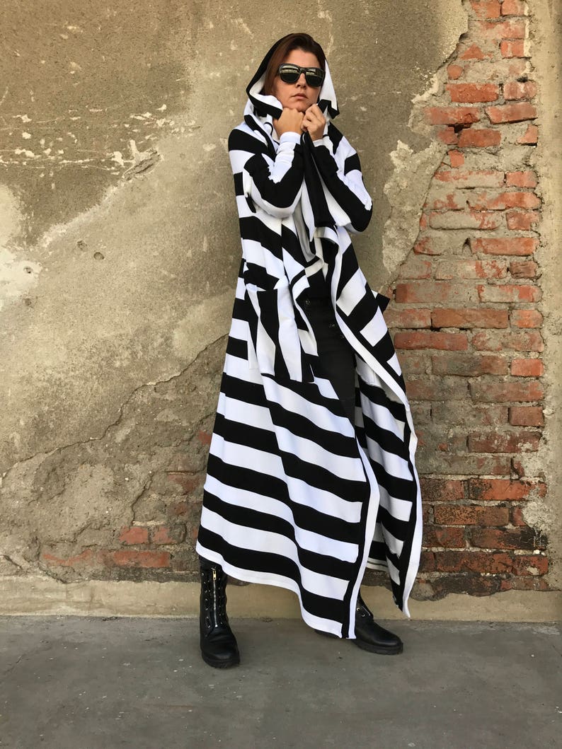 Plus Size Cardigan, Long Sweater Coat, Black And White Coat, Women Fall Cardigan, Avant Garde Clothing, Women Maxi Cardigan, Women Cardigan image 2