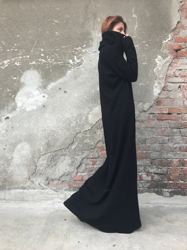 Plus Size Maxi Dress, Knit Sweater Dress, Long Maxi Dress, Winter Maxi Dress, Women Dress, Elegant Dress, Black Dress, Bohemian Clothing image 4