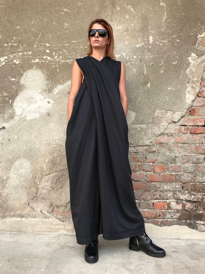 Women Jumpsuit, Black Jumpsuit, Women Romper, Gothic Clothing, Maxi Jumpsuit, Cotton Jumpsuit, Black Overall, Extravagant Jumpsuit image 2