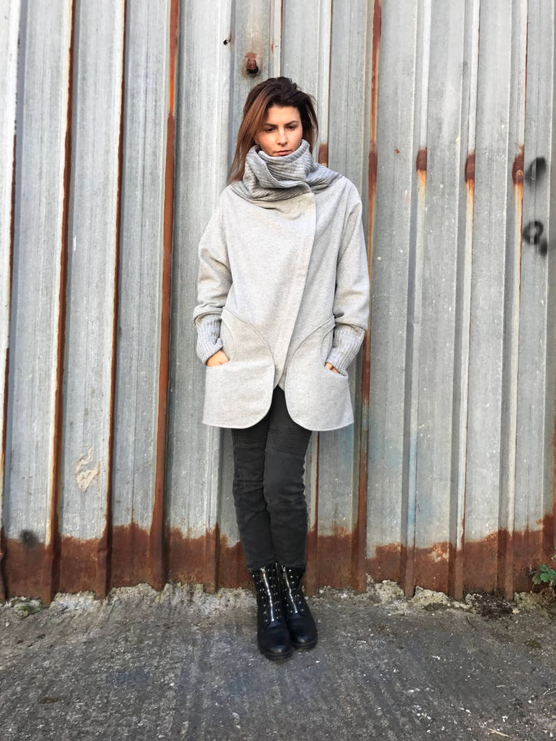 Womens Wool Coat Womens Winter Coat Gray Coat High Collar Etsy