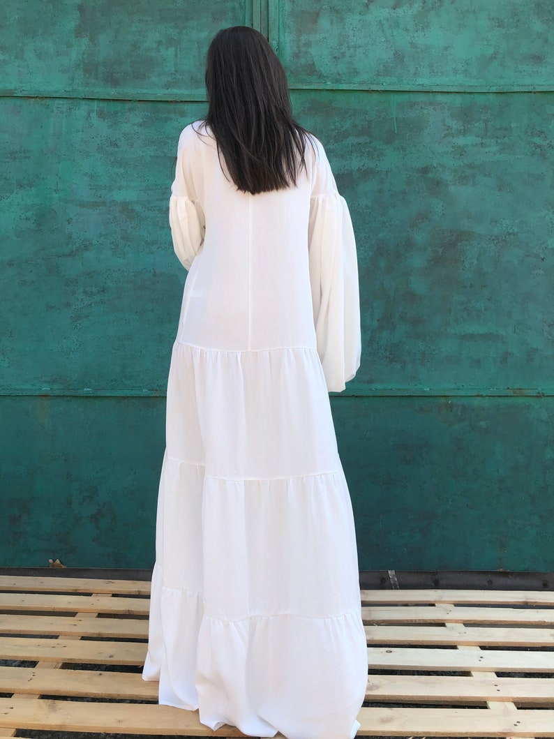 White Maxi Dress, Maxi Dress, Long Sleeves White Dress, Summer Maxi Dress, Maternity Maxi Dress, Summer Wedding Dress, White Dress image 9