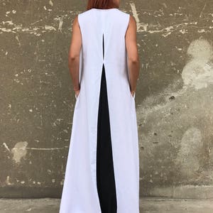 White Linen Dress, Plus Size Linen Dress, Linen Maxi Dress, White Kaftan, Avant Garde Linen, White Dress, Casual Dress,Black And White Dress image 7